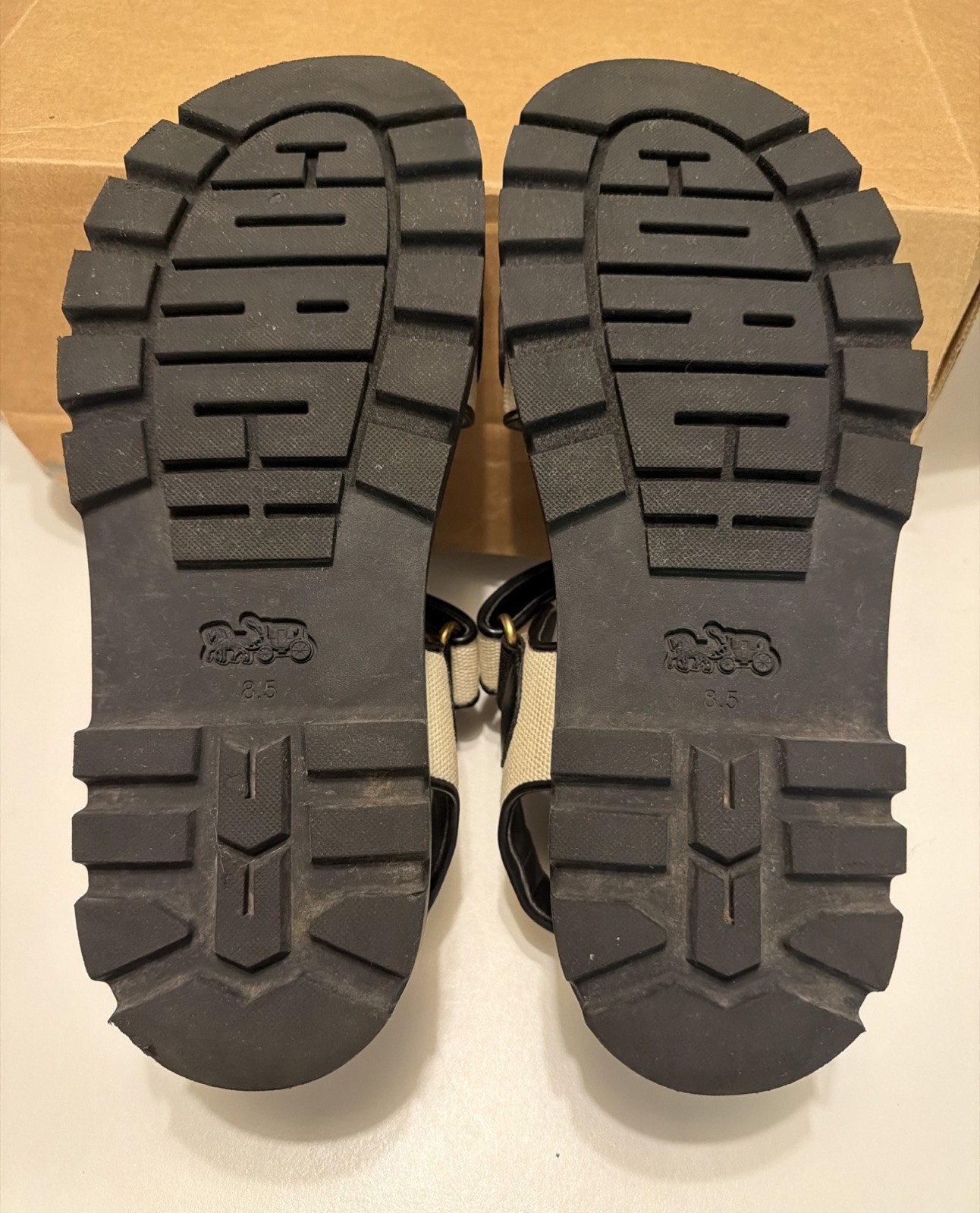 Coach Brynn Sandal Chalk/black Size 8.5 CEF36 *see Callout
