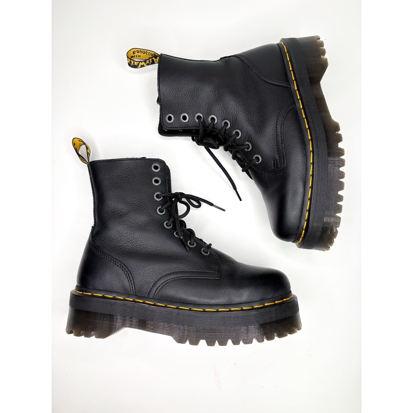 Dr. Martens Jadon III Platform Combat Boots Black Pima Leather Womens 10 Mens 9