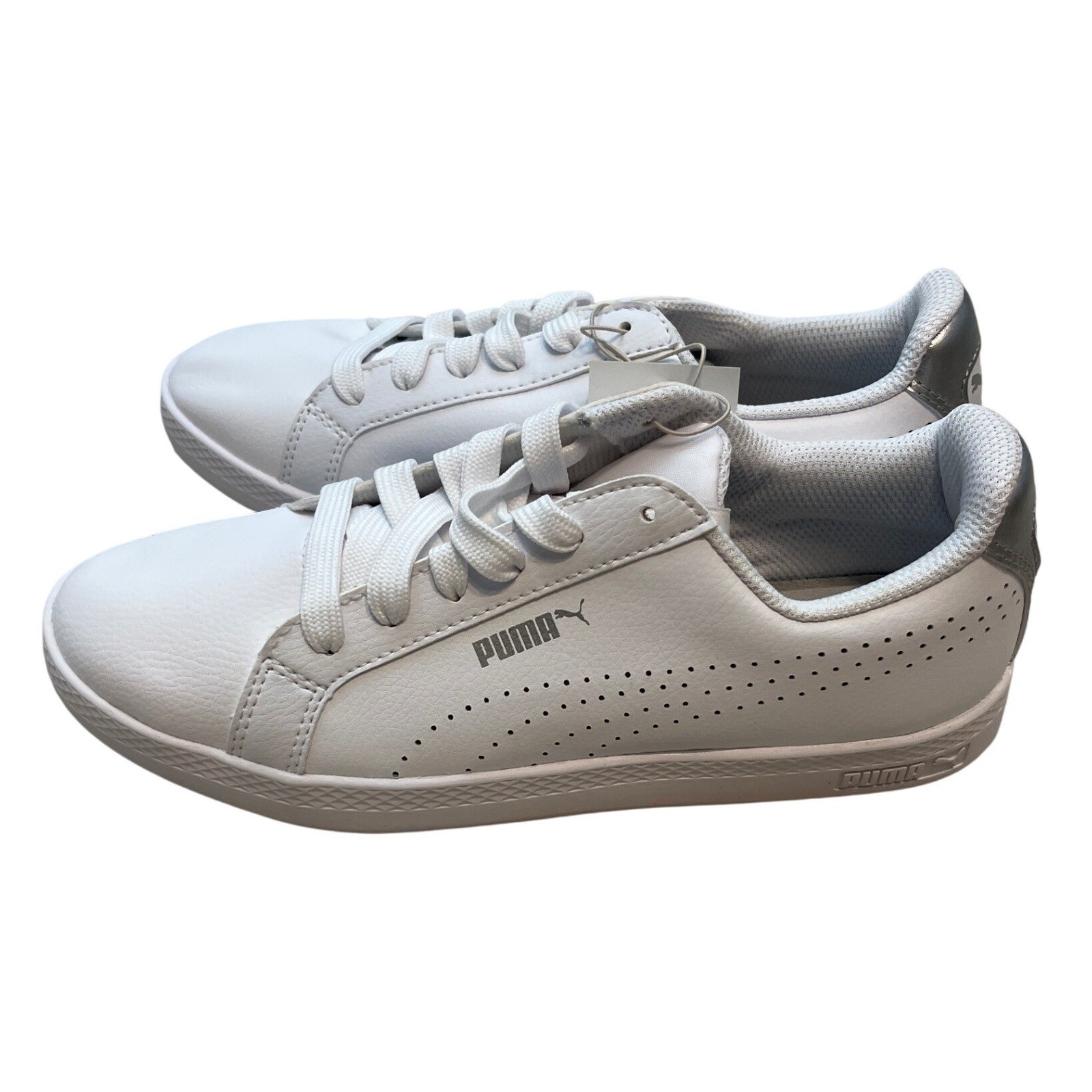 Puma Smash PERF Sneakers White Silver Women’s Size 6.5 Casual Lace Up Shoes