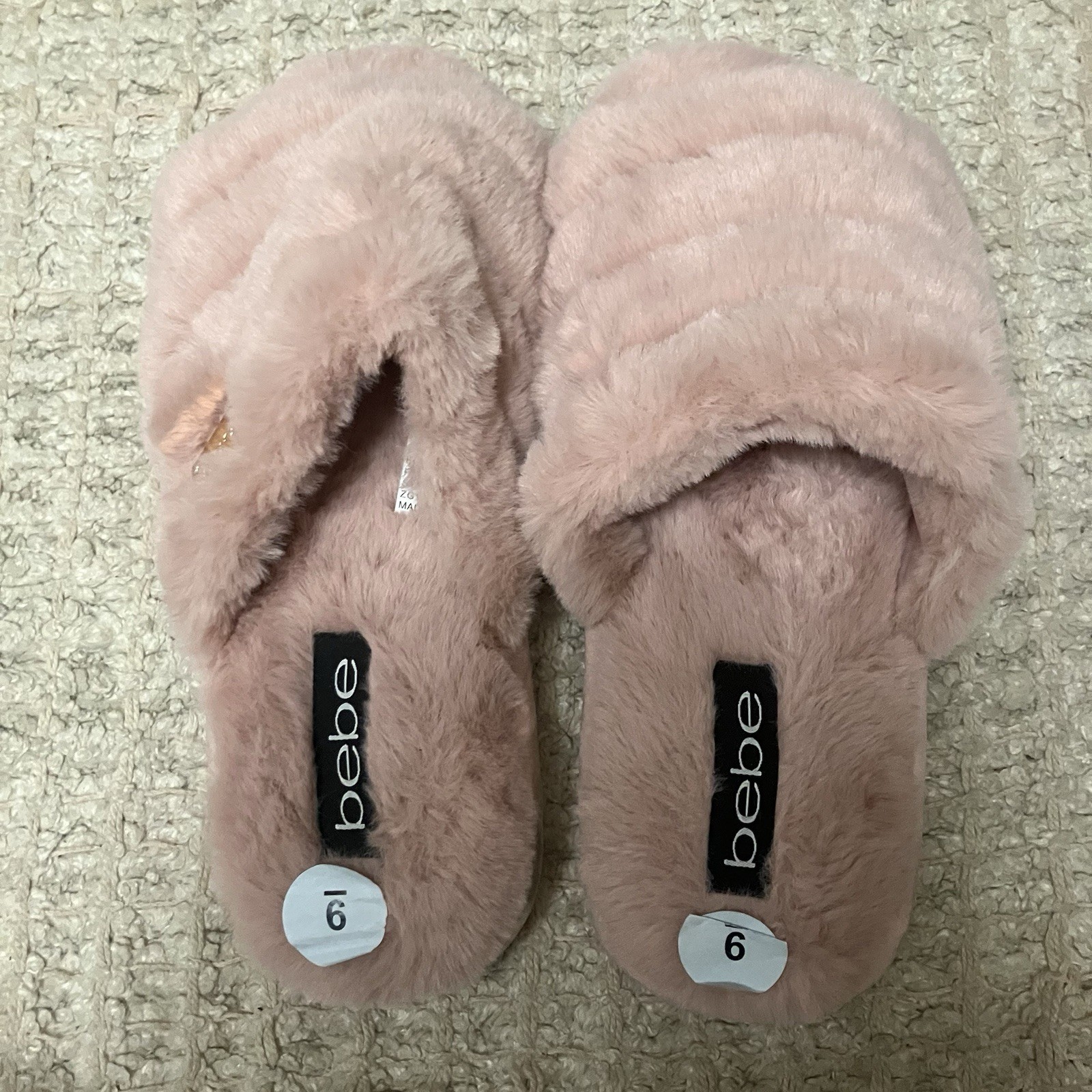 Bebe Faux Fur Slippers Size 9 Pink
