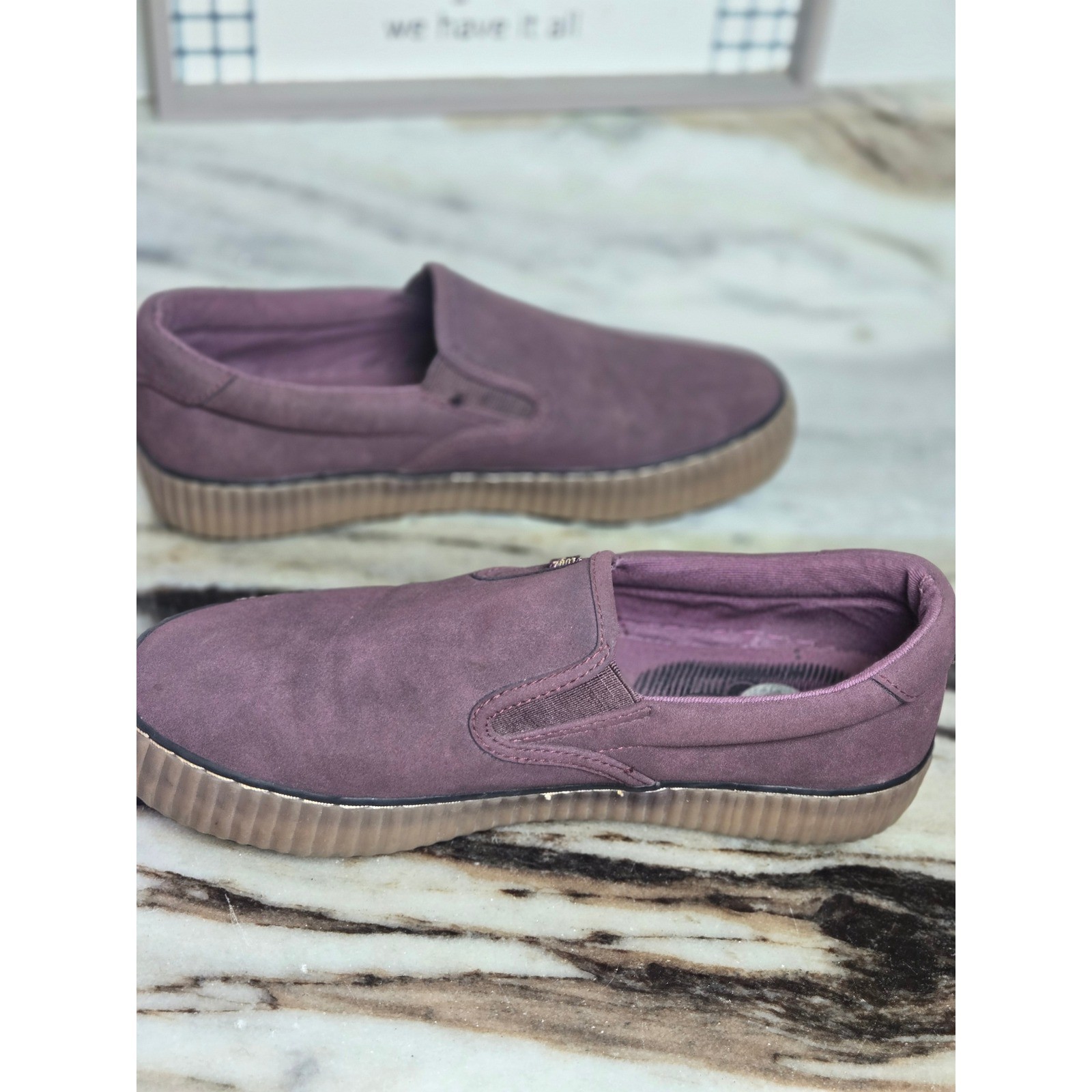 Lugz Womens Plum Purple Suede Like Slip On Platform Sneakers Size 8.5 Gorpcore