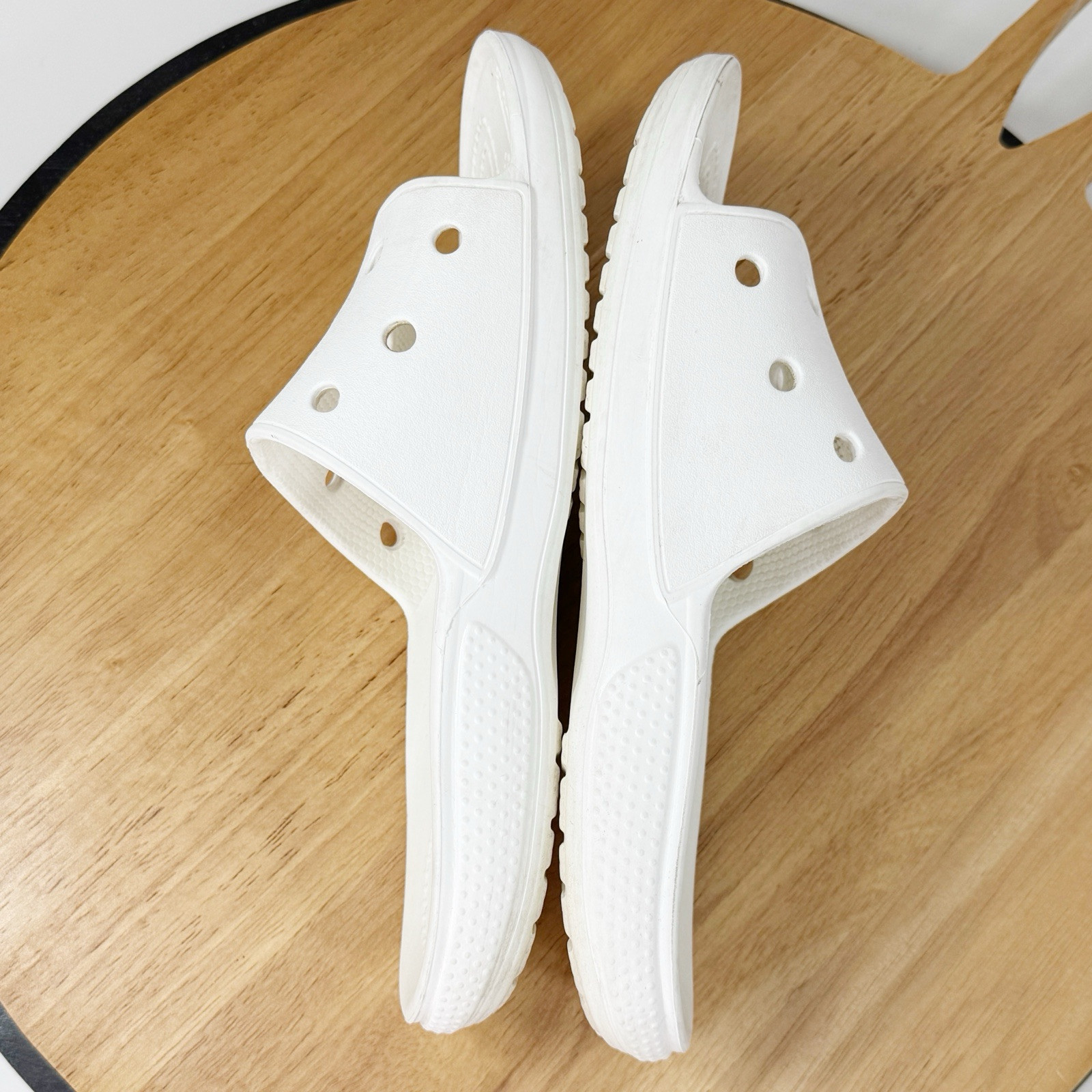 Crocs Classic Slides Sandals Perforated White 5 Mens 7 Womens Shower Beach Pool