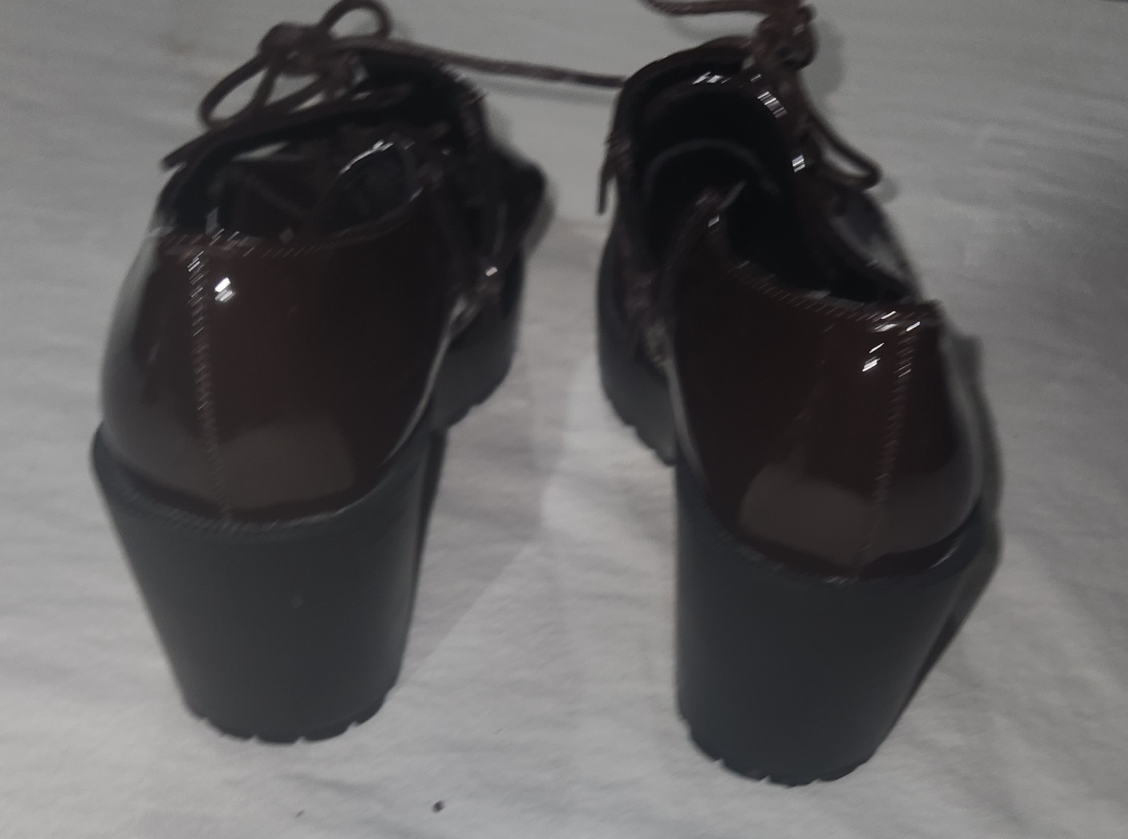 Women’s Brown Patent Look Lace-Up Dress Shoes W/ Side Zip Size 7