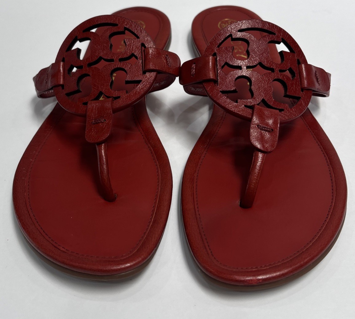 Tory Burch Miller Maroon Smooth Leather Sandals 6 M See Pics Read Description
