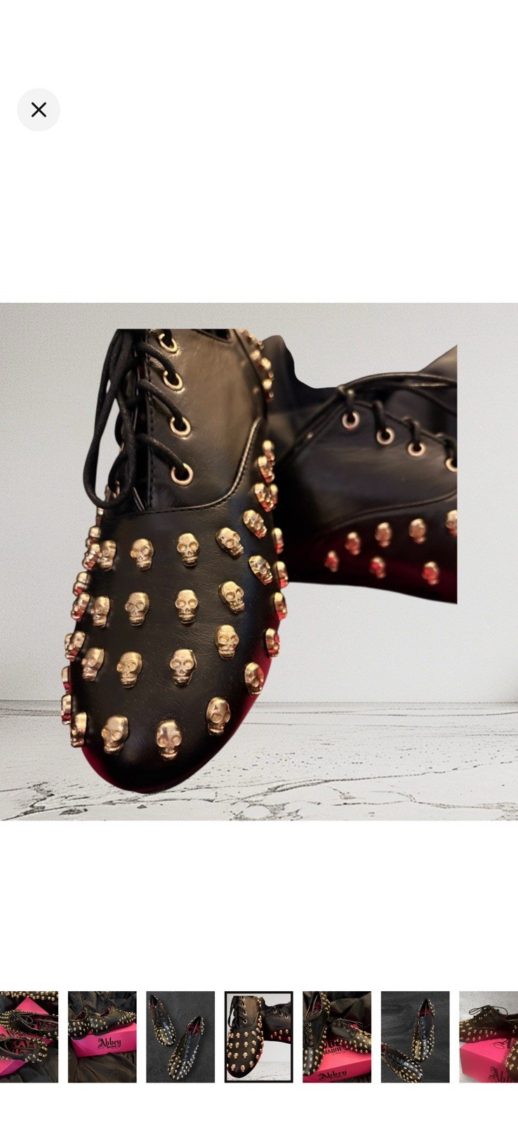 Abbey Dawn Women’s Black Studded Skull Accents Lace-Up Flats Black/Gold Size 8