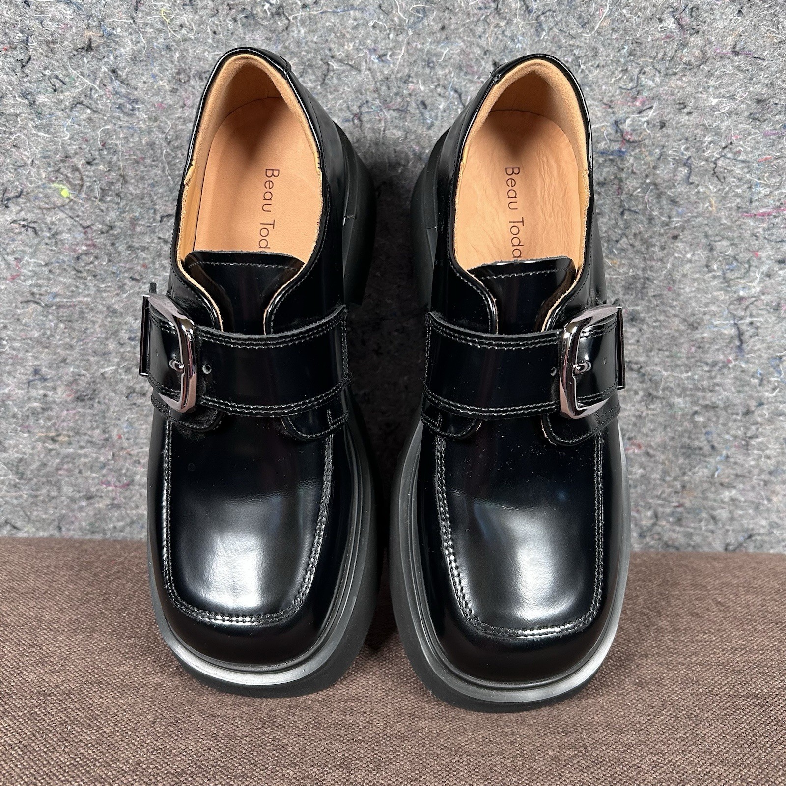 Beau Today Women’s Calfskin Business Casual Buckle Loafer Black Chunky 7-7.5