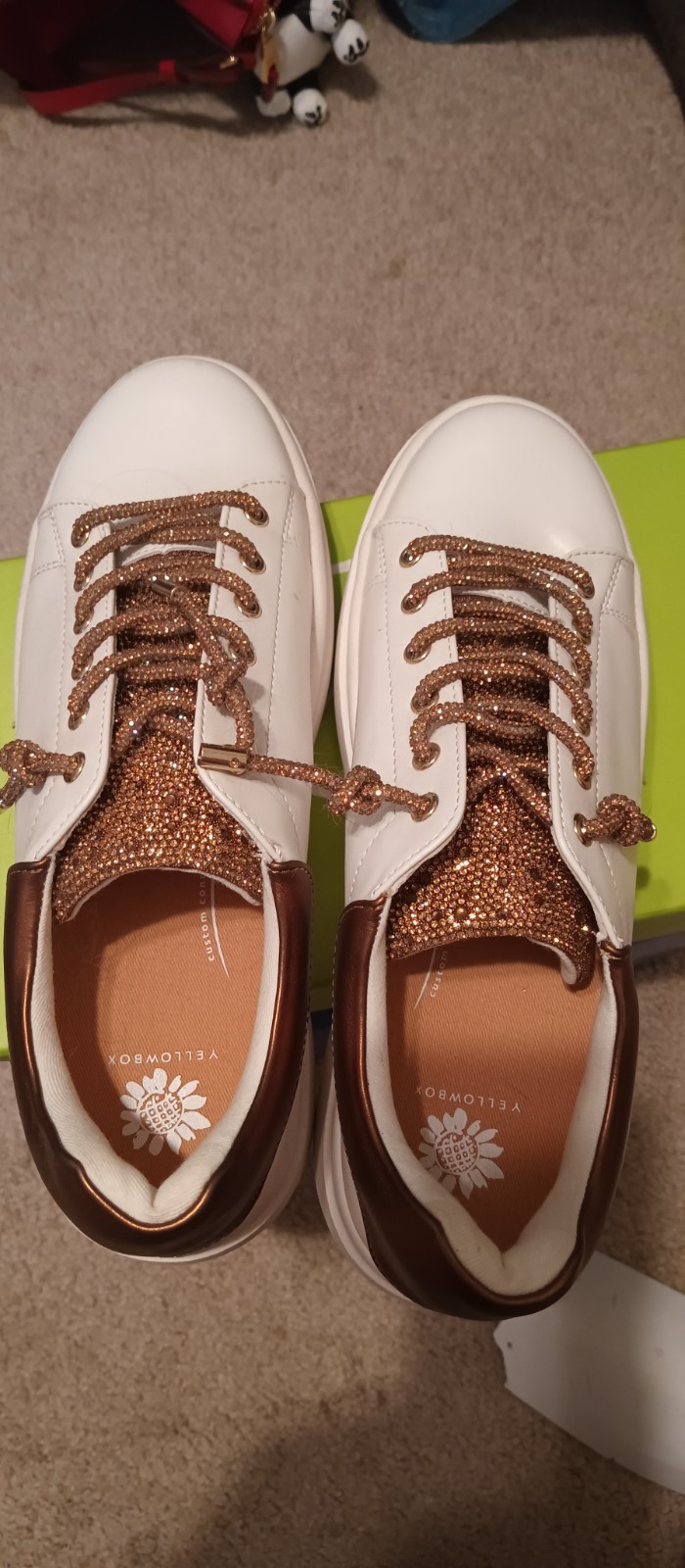 Yellow Box Earl Rhinestone Sneaker Women’s White Low Top Lace Up Casual