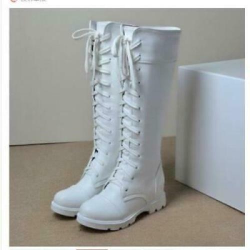 Gothic Women’s Lace Up Knee High Long Boots Riding Shoes Biker Knight Flat Heel