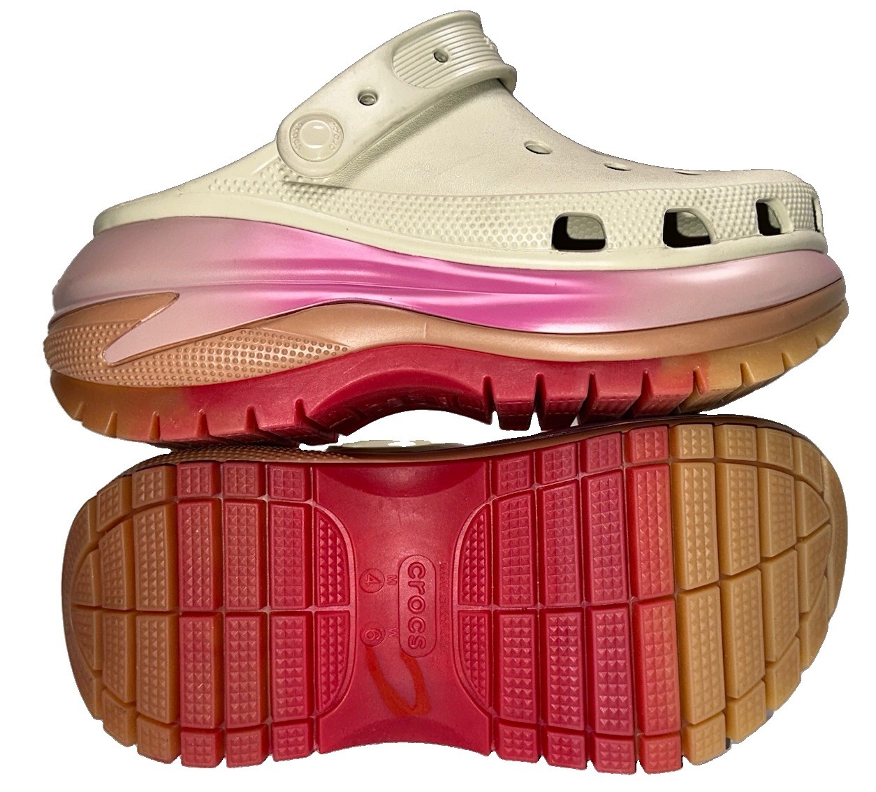 Women’s Crocs Classic Mega Crush Color Dip Slingback Clog Size 6 Bone Pink
