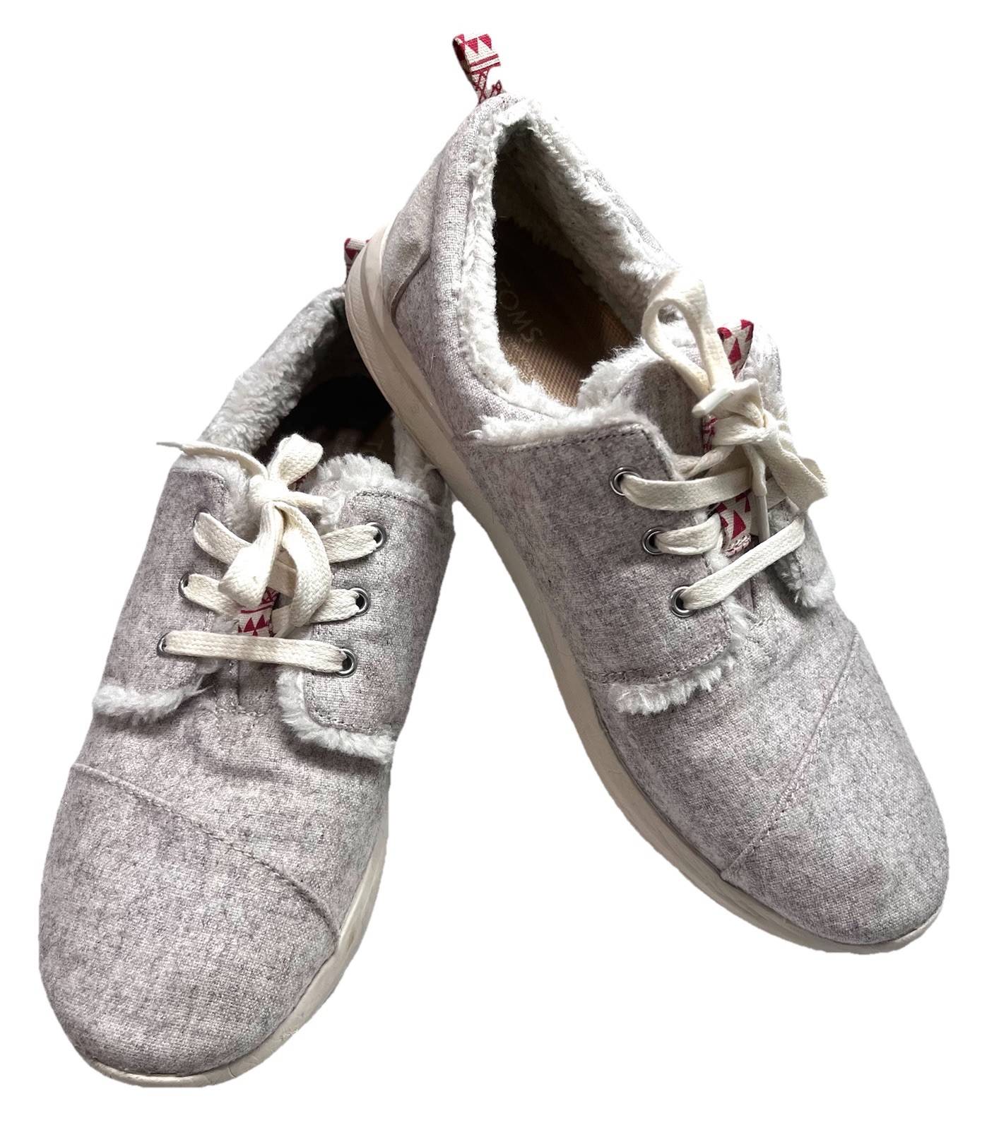 Toms Del Rey Women’s Casual Sneakers Shoes Gray US W9 Wool Low Top Fur Trim