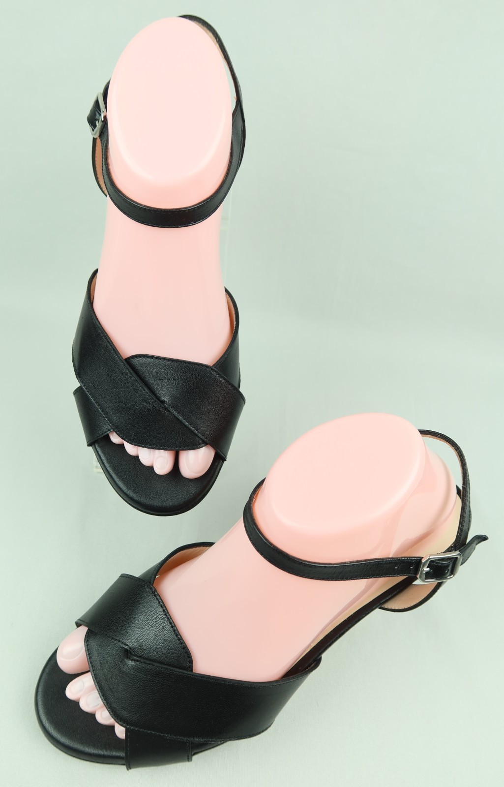 Sargasso & Grey Isabella Black Leather Sandals Sz 38.5 US 7.5 Extra Wide