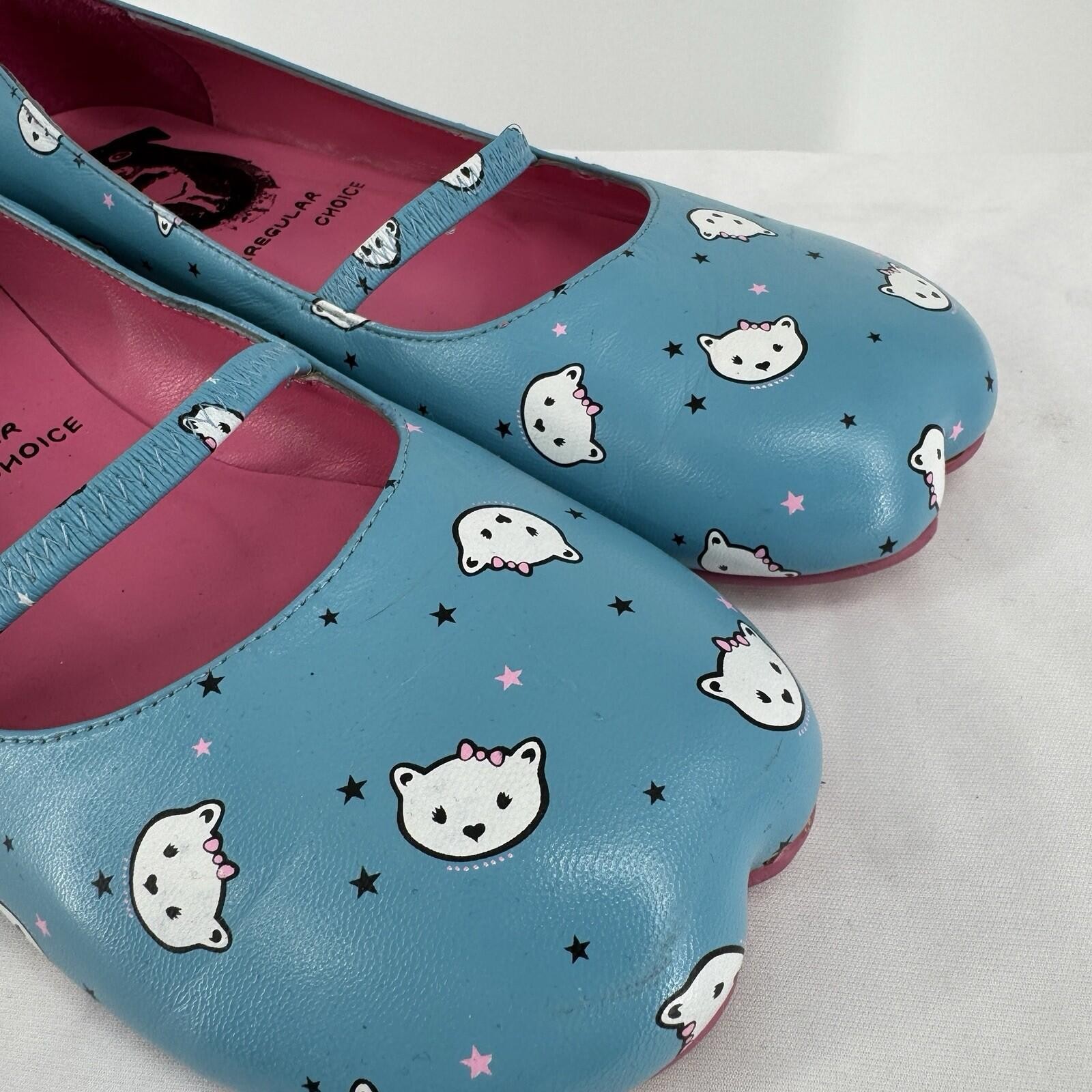 Irregular Choice shoes womens 10 blue cat bear mary jane slip on coquette twee