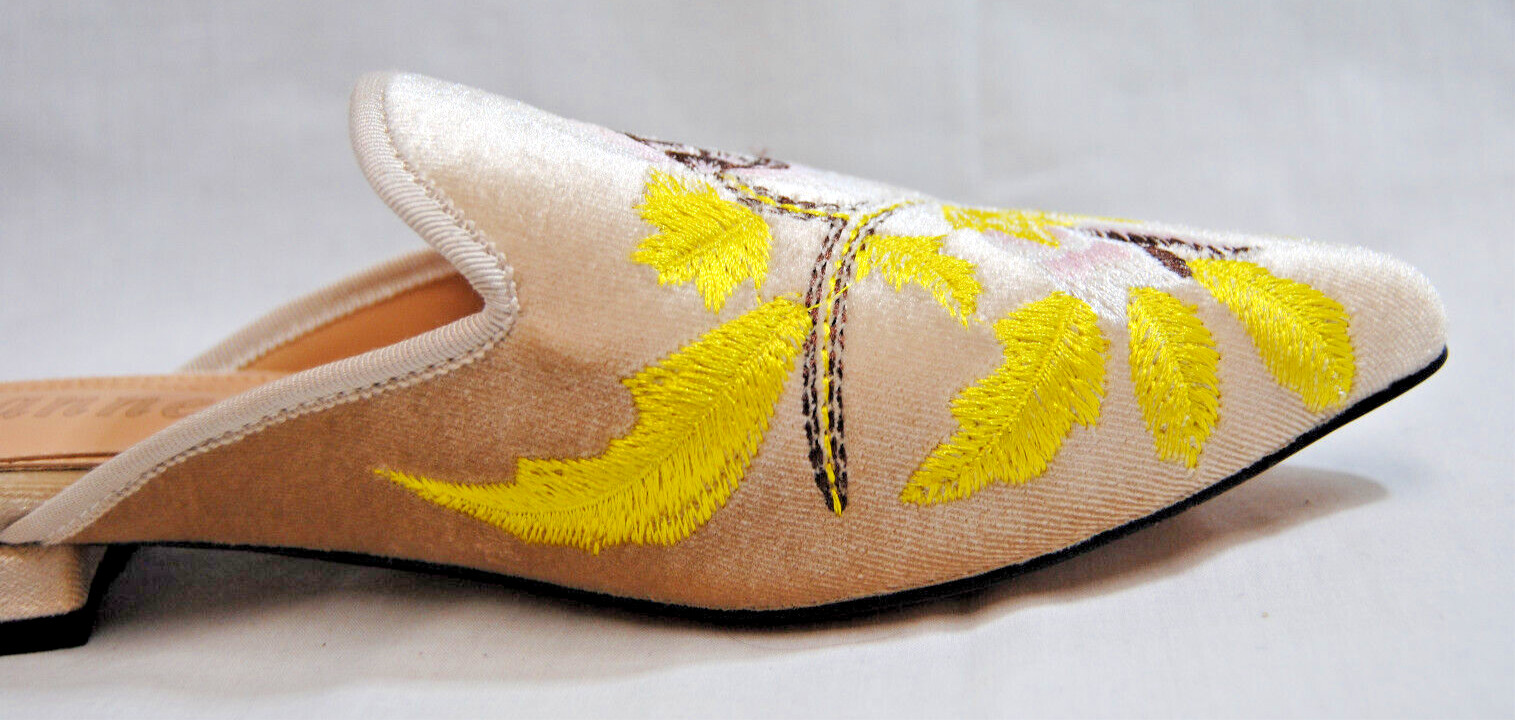 Divanne Womens Embroidery Velvet Loafer Mule Slip-On Pointed-Toe Shoes New T2361