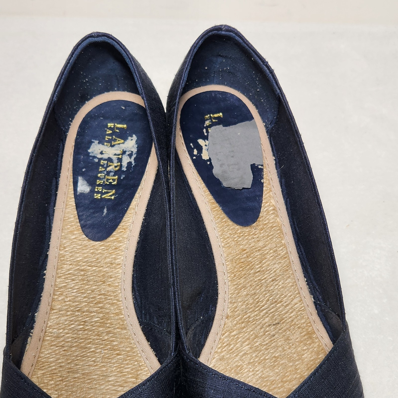 Ralph Lauren Cecilia Shantug Espadrille Wedges Women’s 8.5 Silk Peep Toe Blue