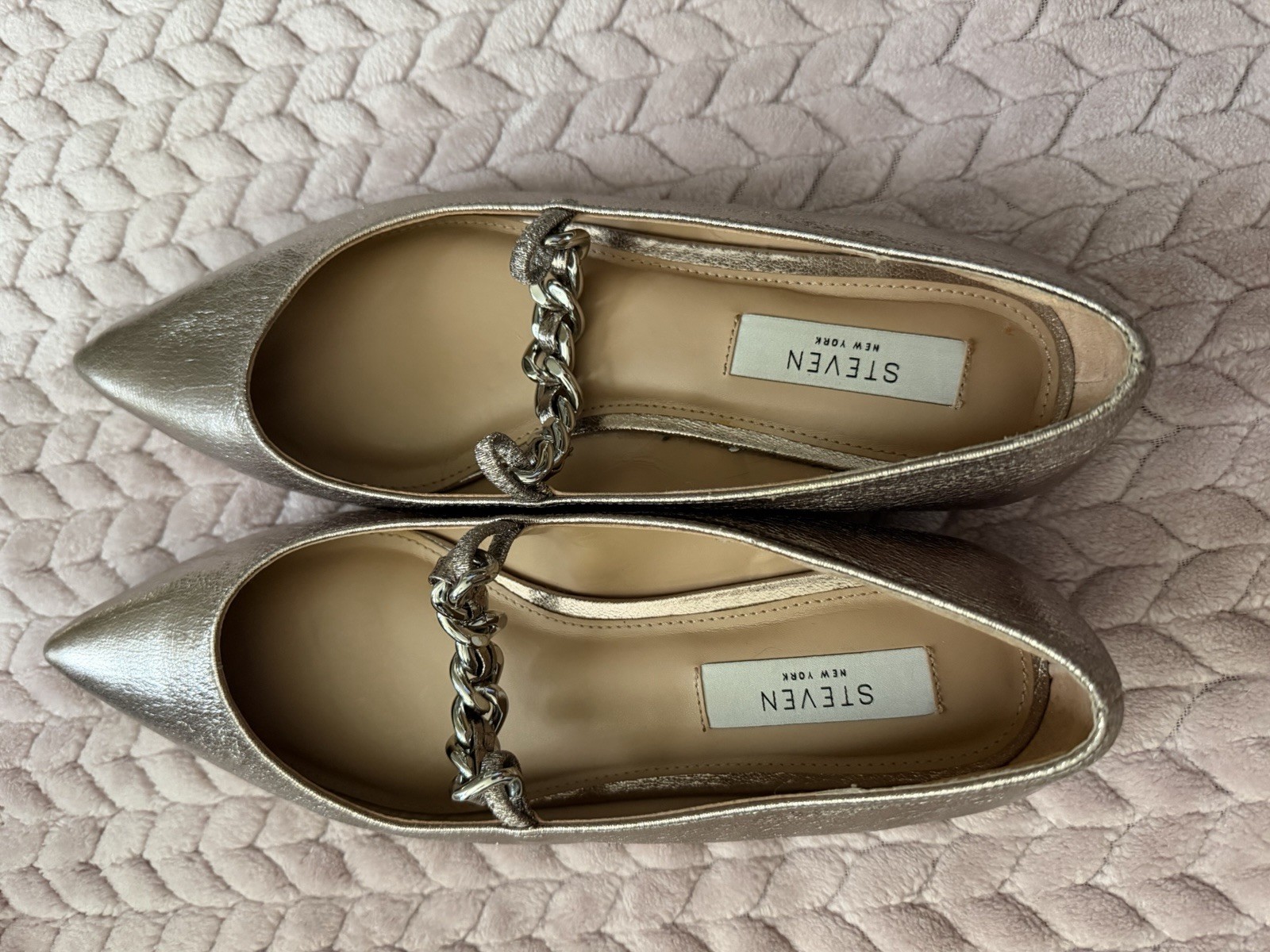 STEVEN New York Women’s Milla Pointed Toe Flat Pewter/Silver Chain Sz 9