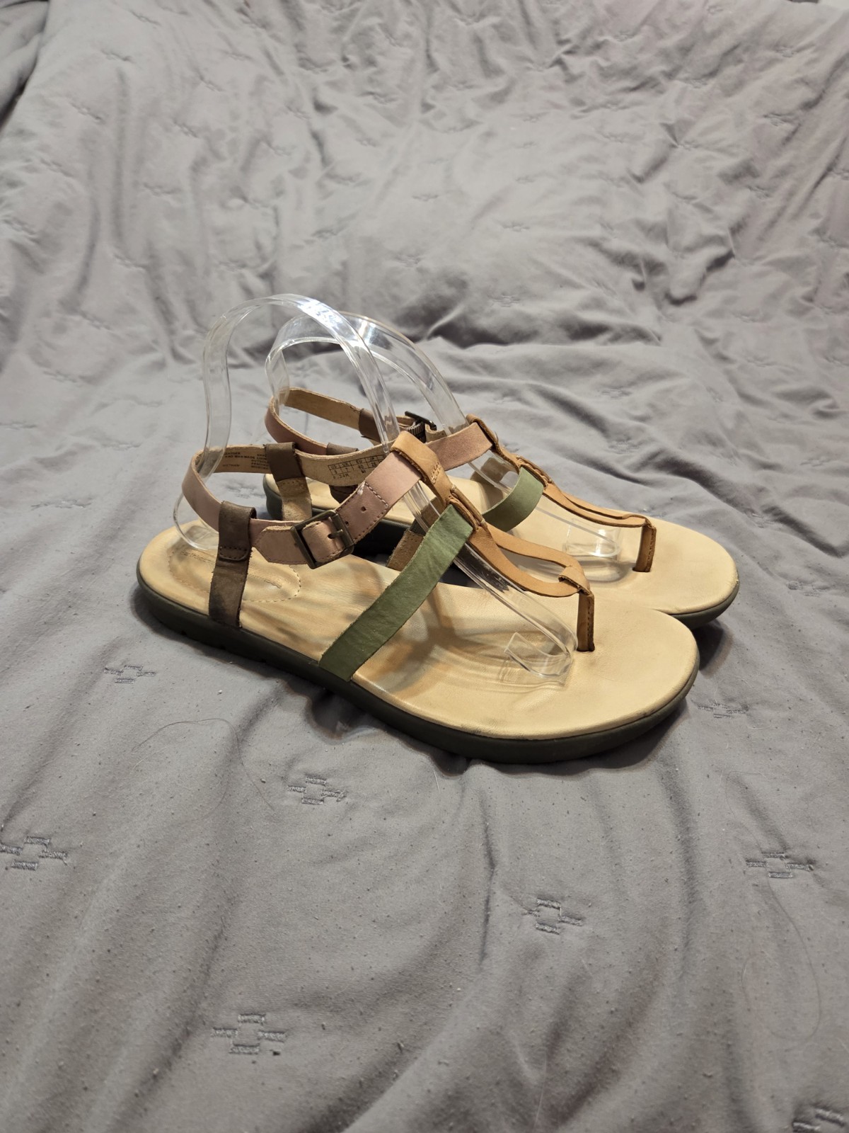 Timberland Branford Ankle Thong Sandals Leather Tan Green Pink 9 Boho Fairy