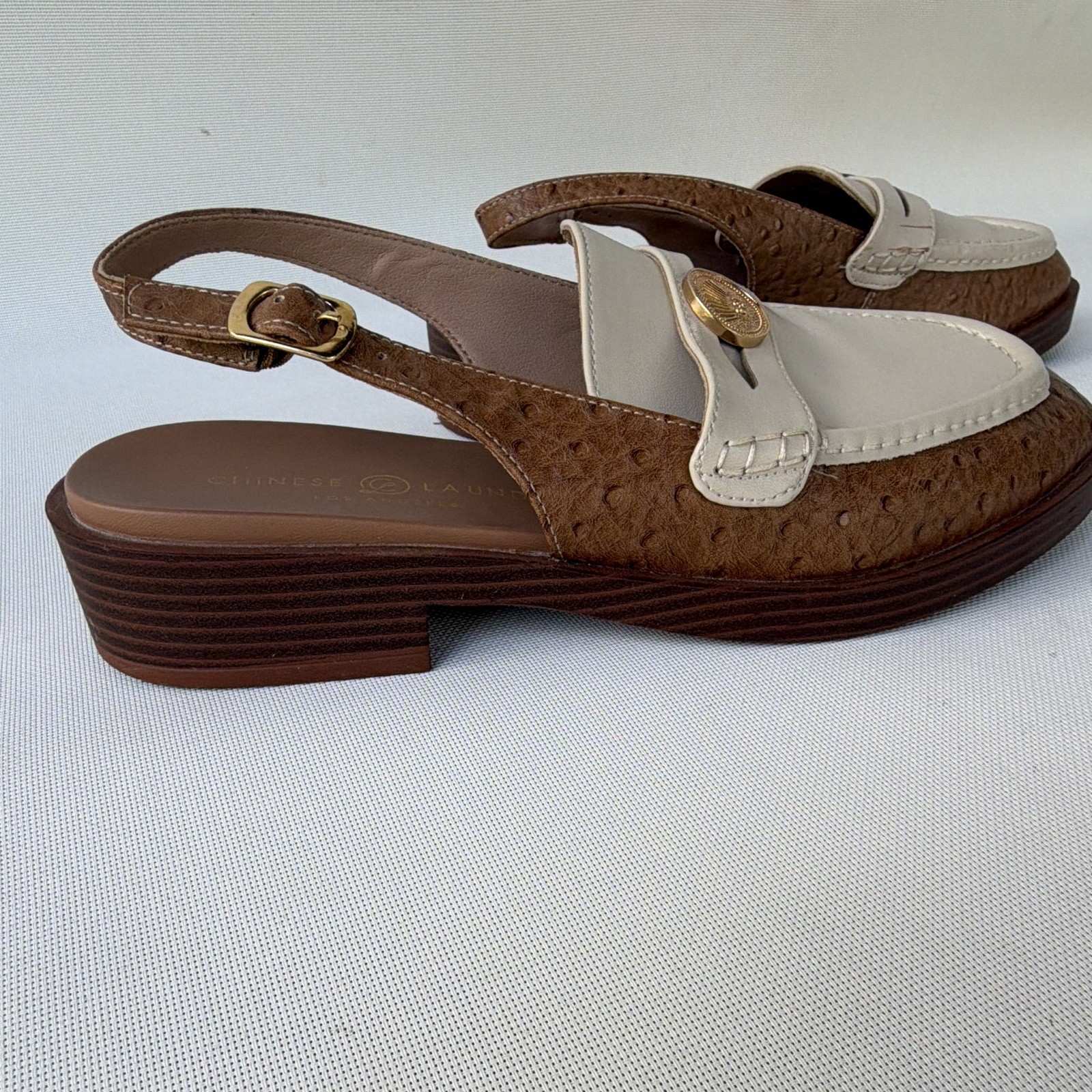 Chinese Laundry Women’s Loafer Slingback Colorblock White/Brown Slip-On US 10