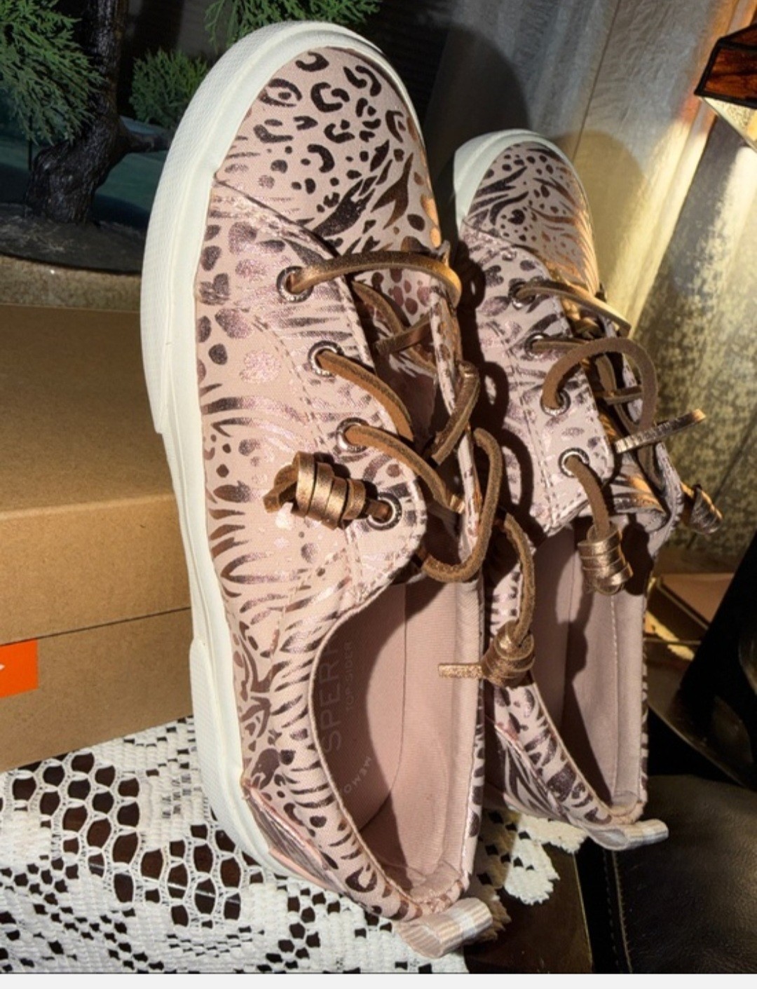 Sperry Pier Wave LT Memory Foam Sneakers Metallic Animal Rose.