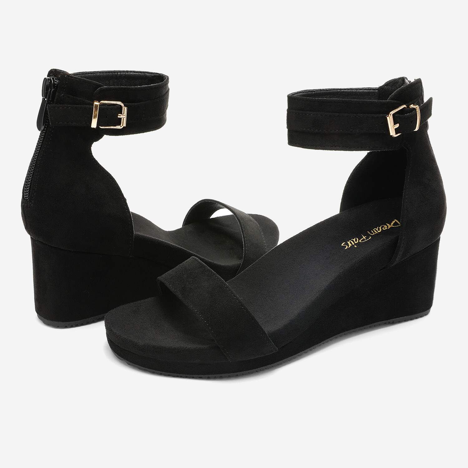 DREAM PAIRS Women’s Open Toe Ankle Strap Back Zip Platform Casual Wedge Sandals