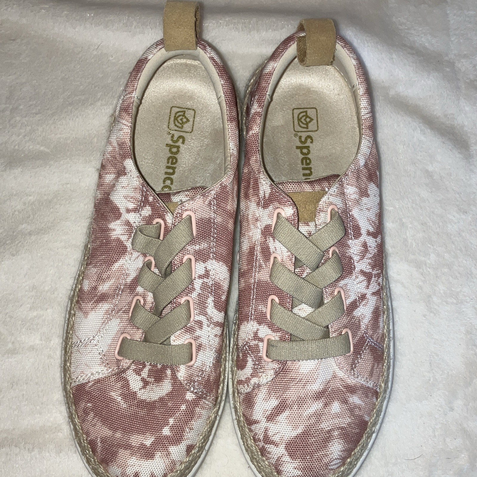 Spenco Women’s 7B Low Top Athletic Sneakers Lace-Up Tie-Dye Pink White A2