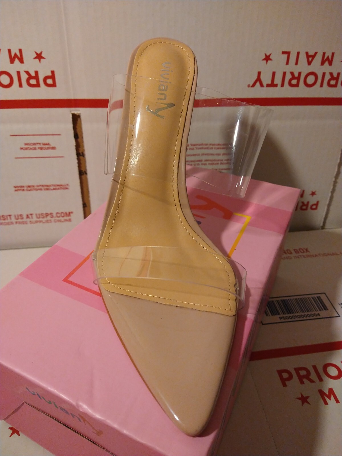 VIVIANLY Clear Pointed Toe Heels Sandals Transparent Strap Stiletto High Heel