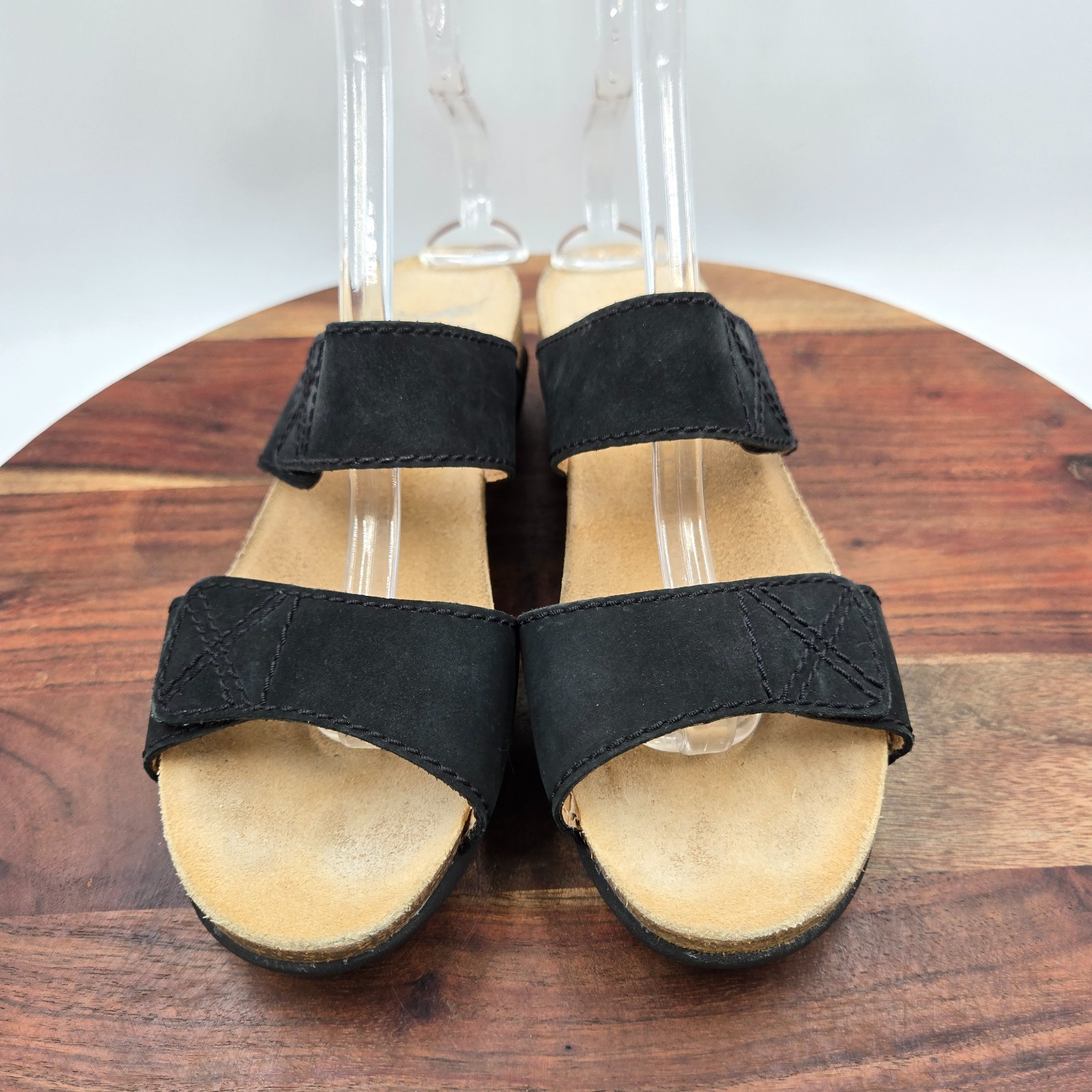 Dansko Maddy Sandals Women’s 40 / 9.5 Black Nubuck Double Strap Cork Wedge Slide