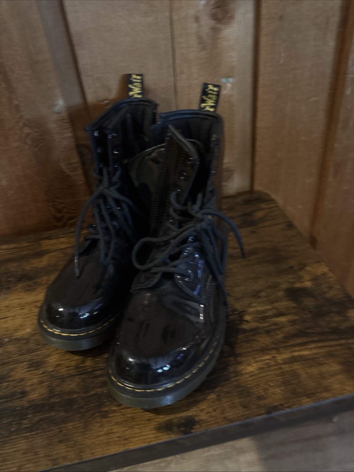 Dr. Martens 1460 Eight-Eye Lace-Up Boot Women’s 5/6 Blk Patent Leather Great Sho