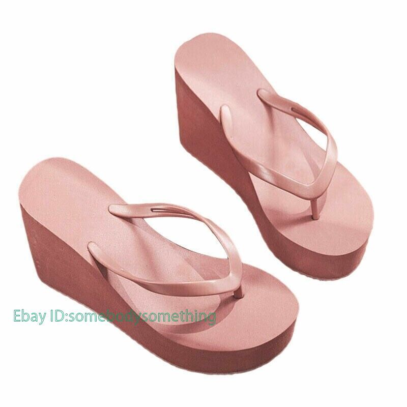 Womens Wedges Flip Flops Summer High Heels Sandals Platform Slippers Solid Shoes