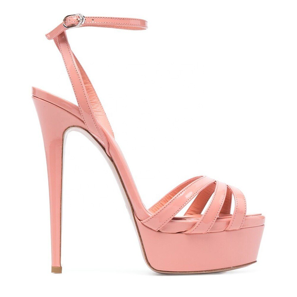 Women’s Ankle Strap Platform Sandals Dress Slingback Evening Shoes Shiny Leather