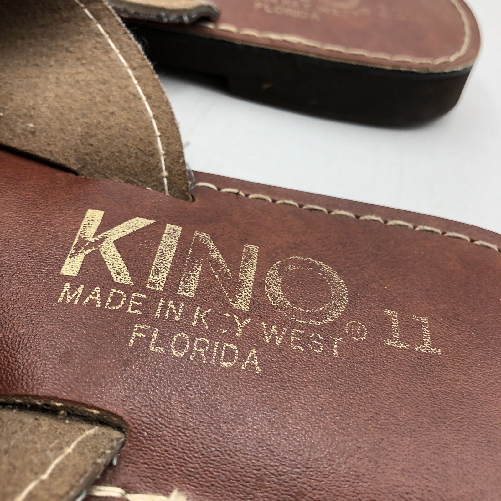 Kino Women’s Leather Sandals Flip Flop Key West Florida Brown Size 11