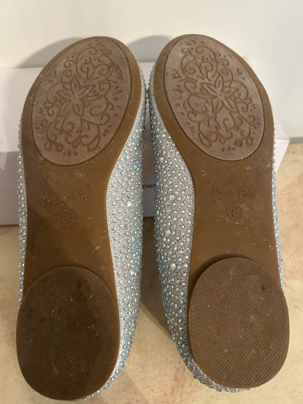Womens Flat Shoes Ballerina Ballet Flats Round Toe Size 8 Silver Glitter