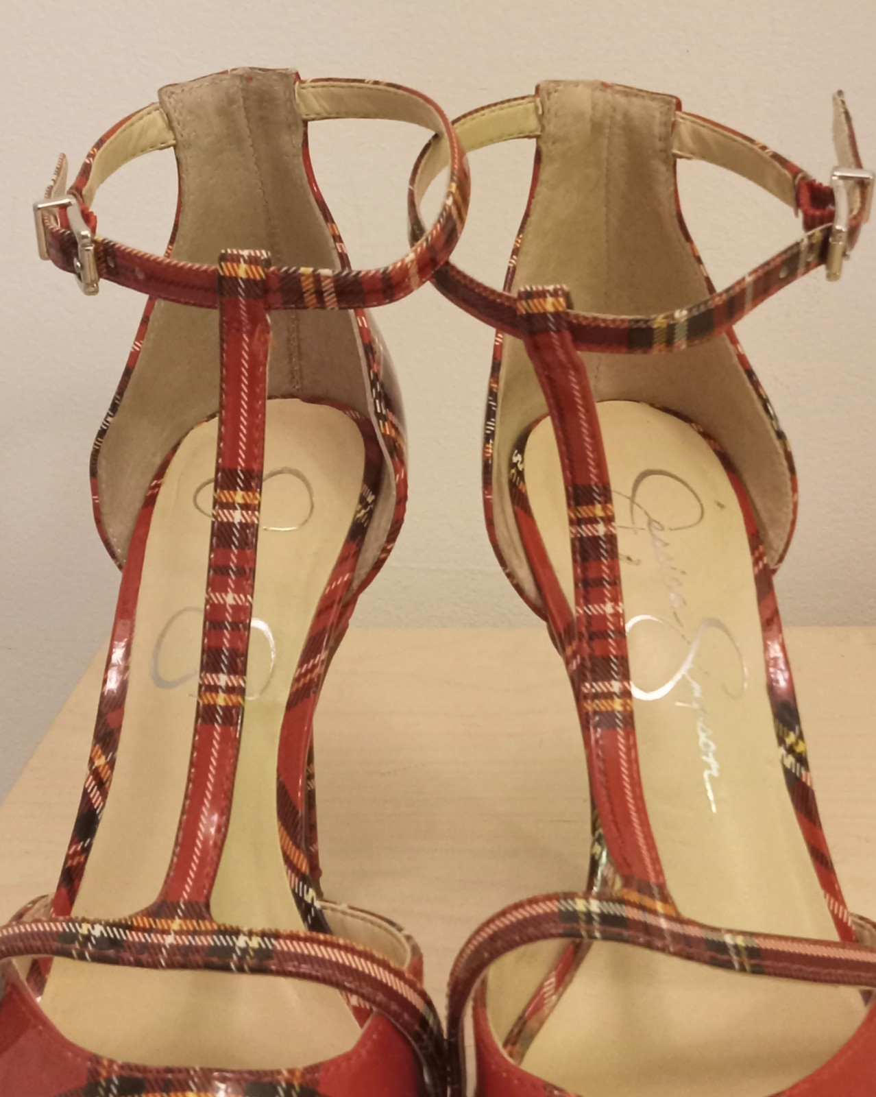 Jessica Simpson Red Plaid Pointed-Toe Ankle-Strap Heels