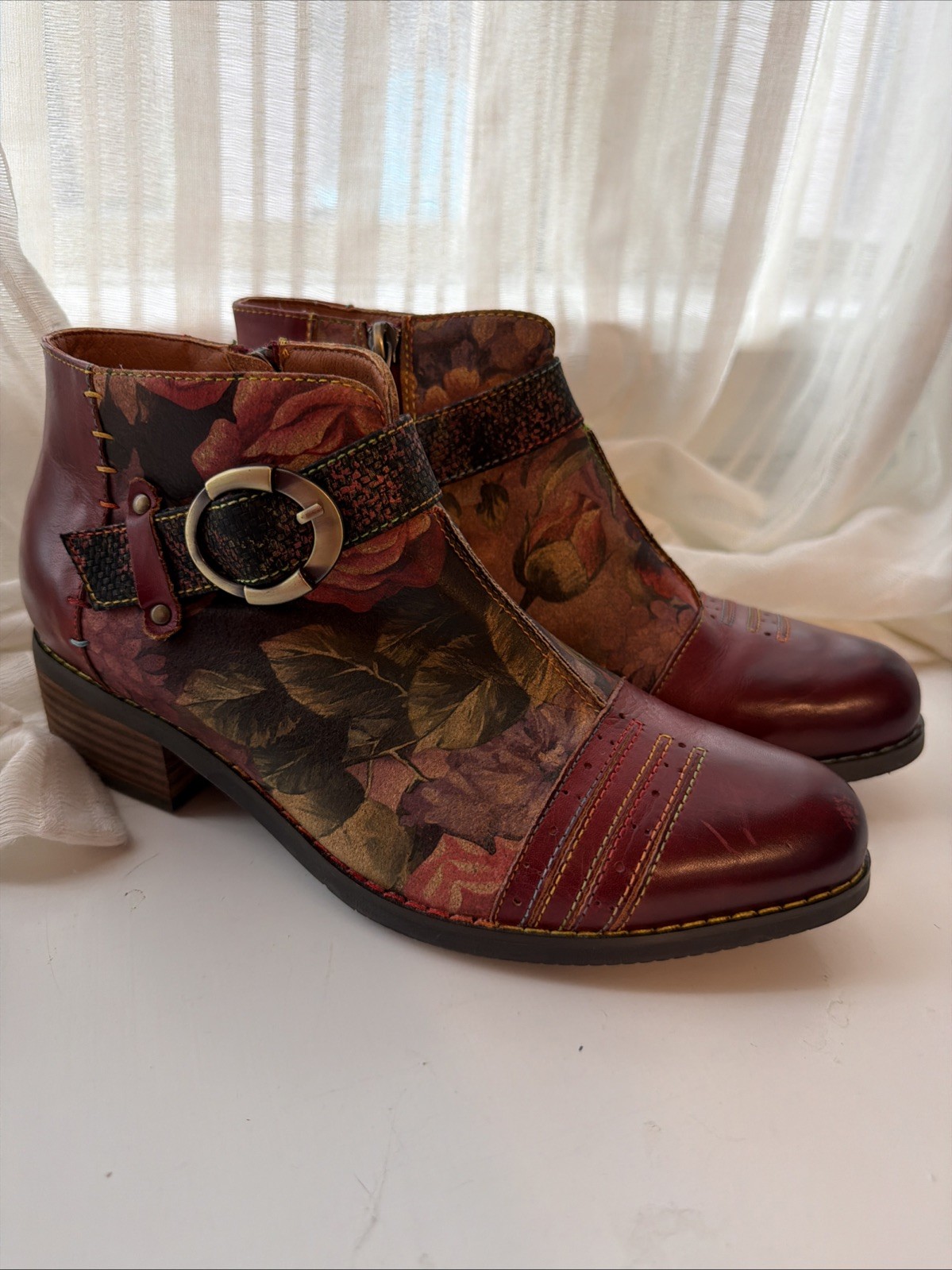 Spring Step L’Artiste Georgiana Leather Boots Rose Floral, sz 40 or 9 – 9.5