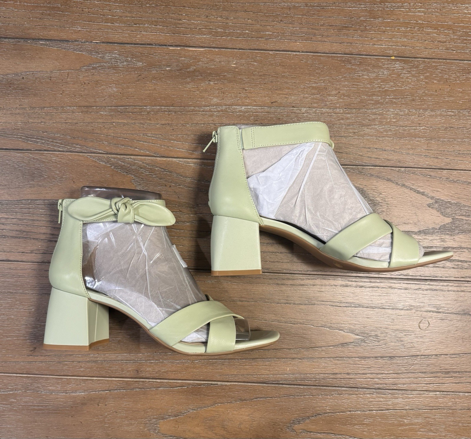Alex Marie Green Strappy Ankle Strap Open Toe Block Heel Bow 10M