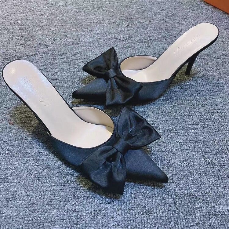 Womens High Heels Leopard Big Bowknot Pointy Toe Slipper Slip On Party Shoes New