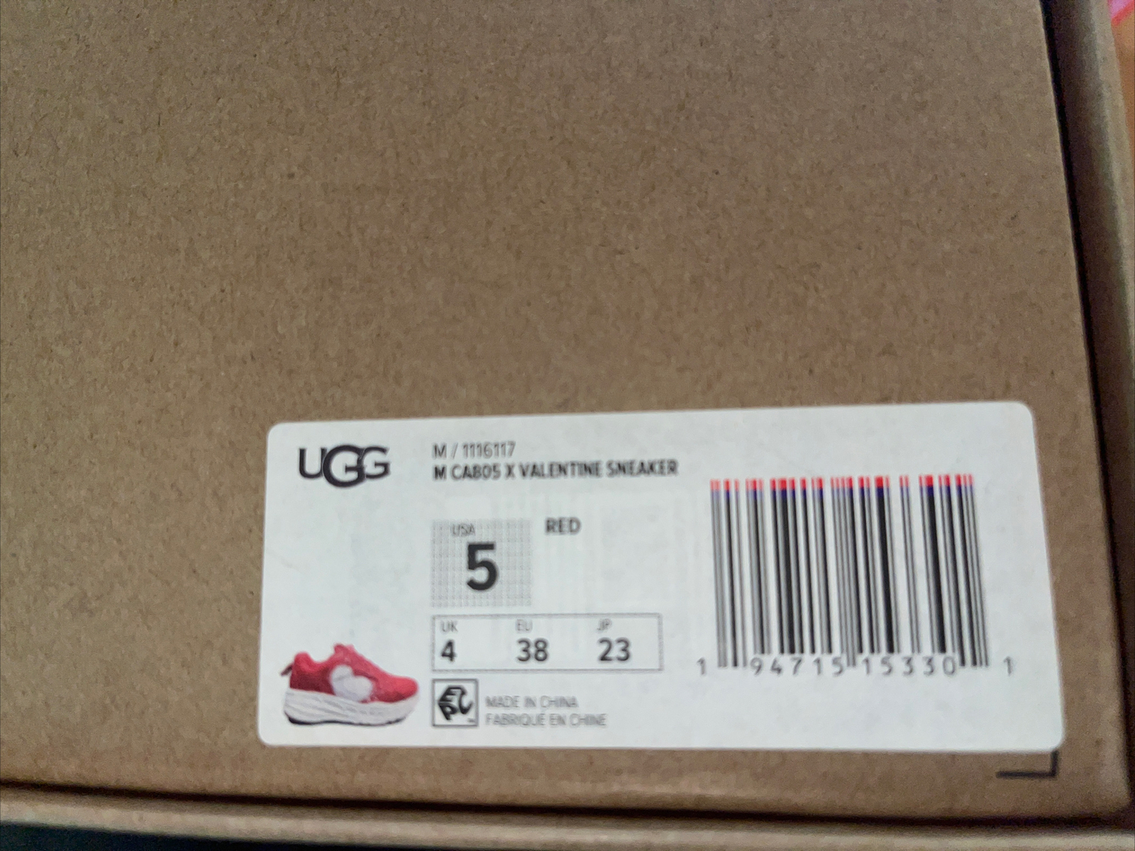 UGG Australia CA805 X Valentine Sneaker All Gender – Red – Men 5 / Women 6.5