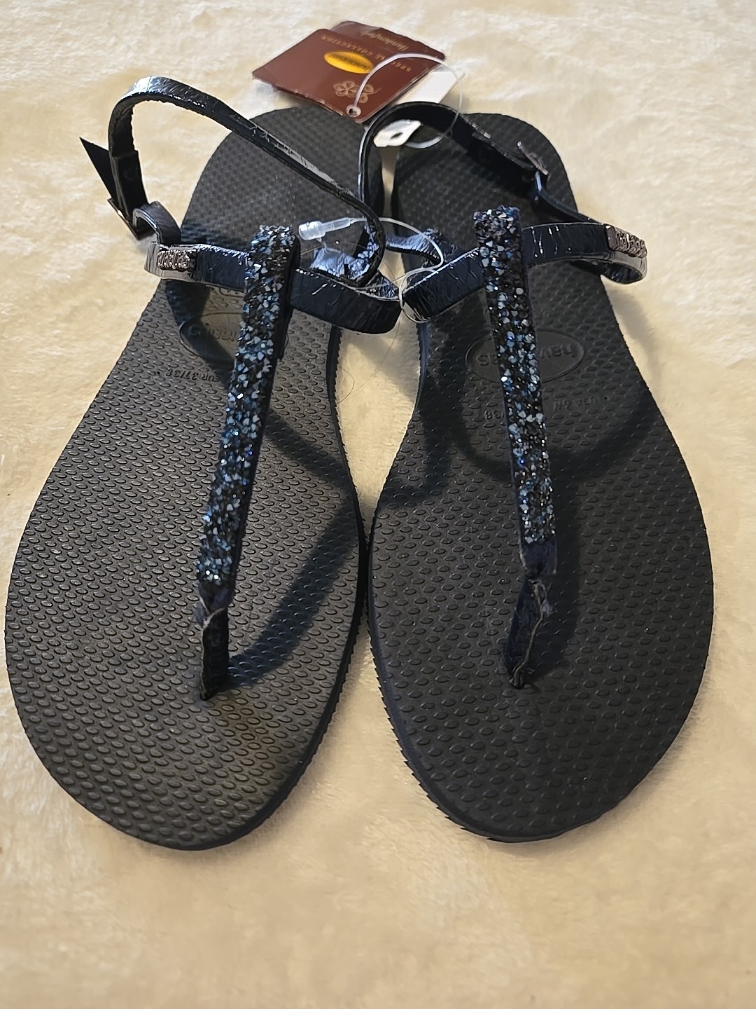 HAVAIANAS Swarovski Sandal 35-36 size US 6 Navy Blue NEW