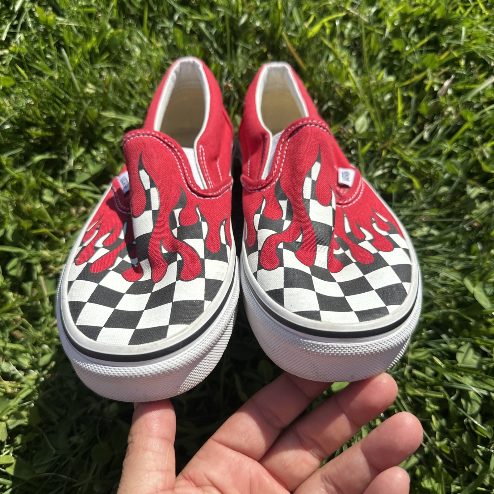 VANS Flame Checkerboard Shoes Adult Red Slip On Skate Sneaker Men 5 Women 6.5