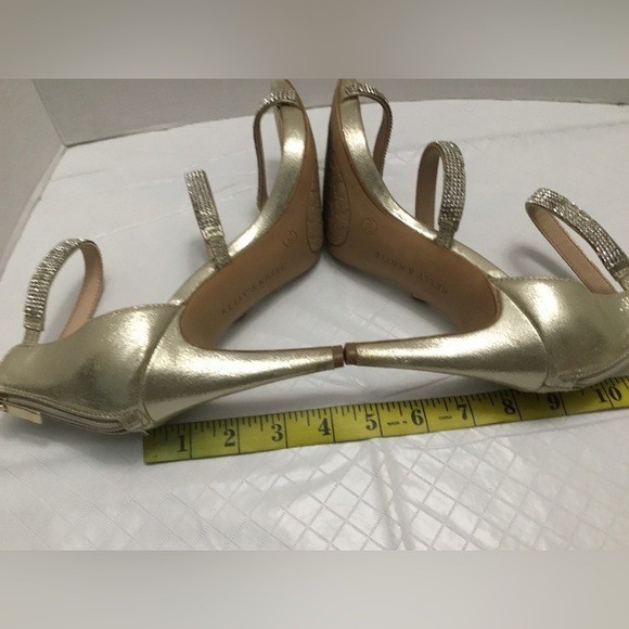 Kelly & Katie Metallic Gold Rhinestone Strappy Heels Ankle Strap Size 7.5