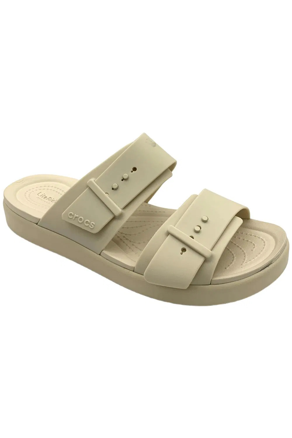 Crocs Women’s Brooklyn Buckle Low Wedge Slip On Sandals Sandstone
