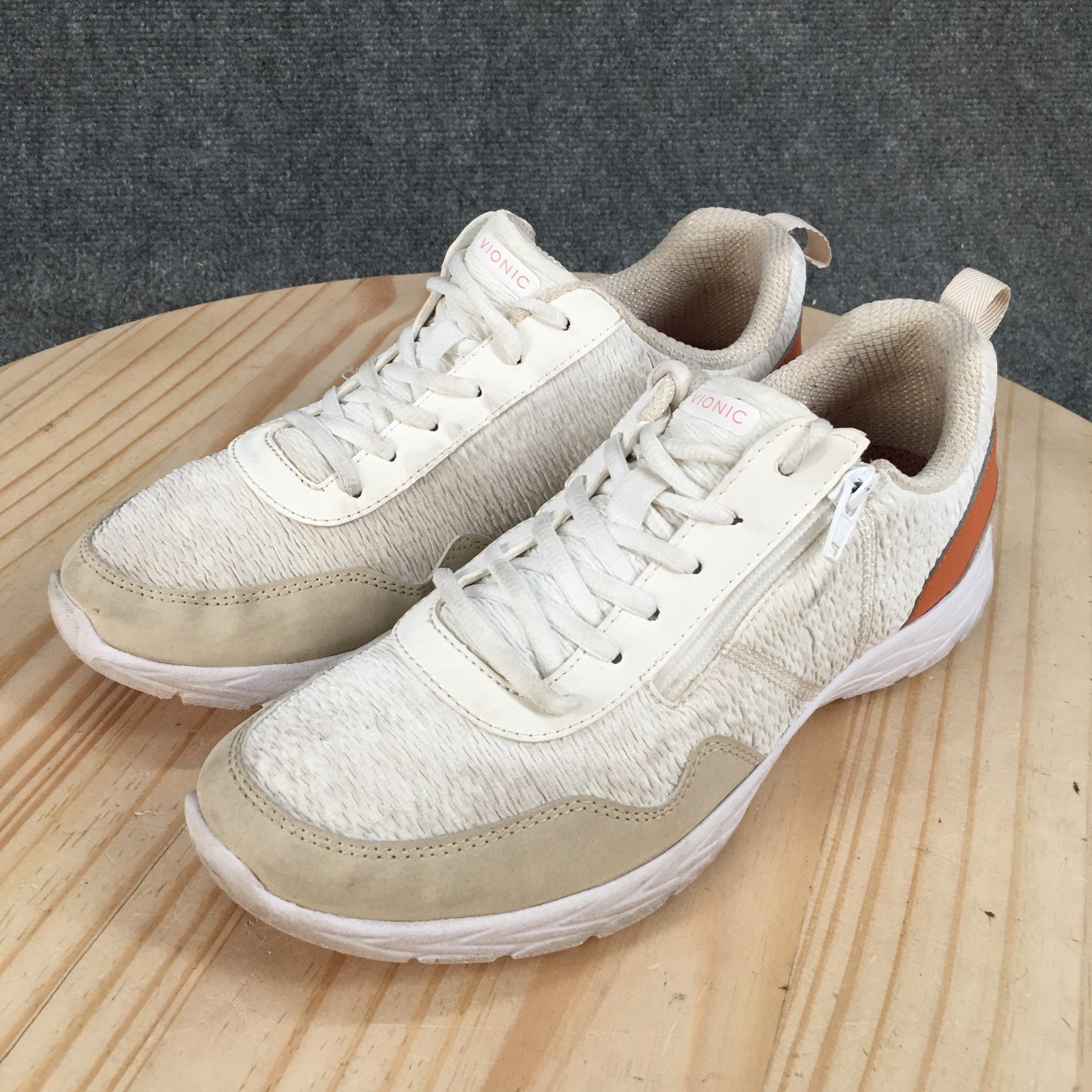 Vionic Shoes Womens 10 Jetta Sporty Comfort Lace Up Zip Sneakers White Orange