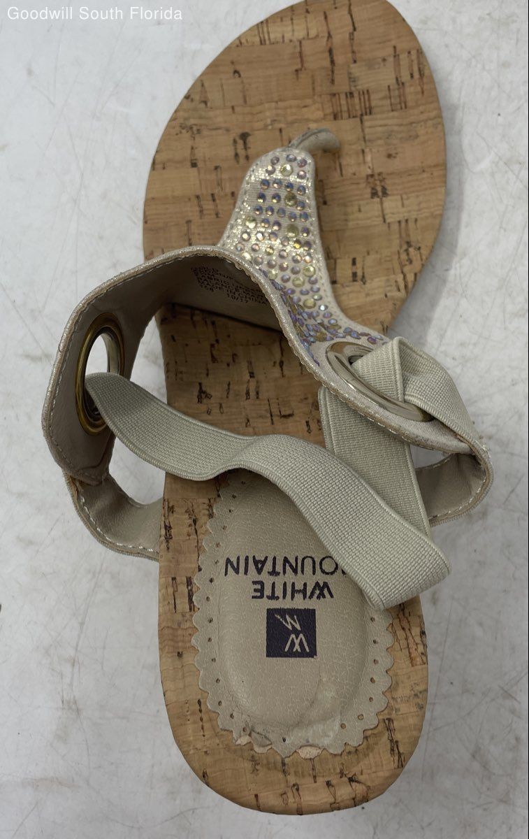 White Mountain Womens Aldon Gold Brown Wedge Heel Slingback Sandals Size 9.5M
