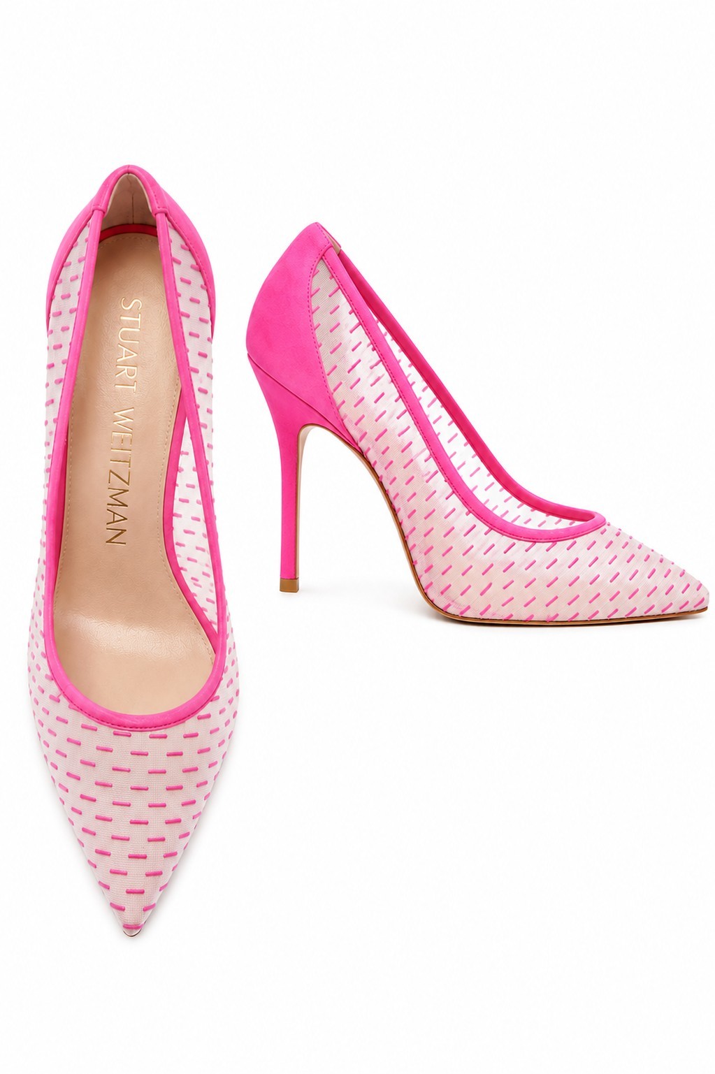 Stuart Weitzman Womens Tasha Pumps Heels Pink Dash Mesh Brand New in Box