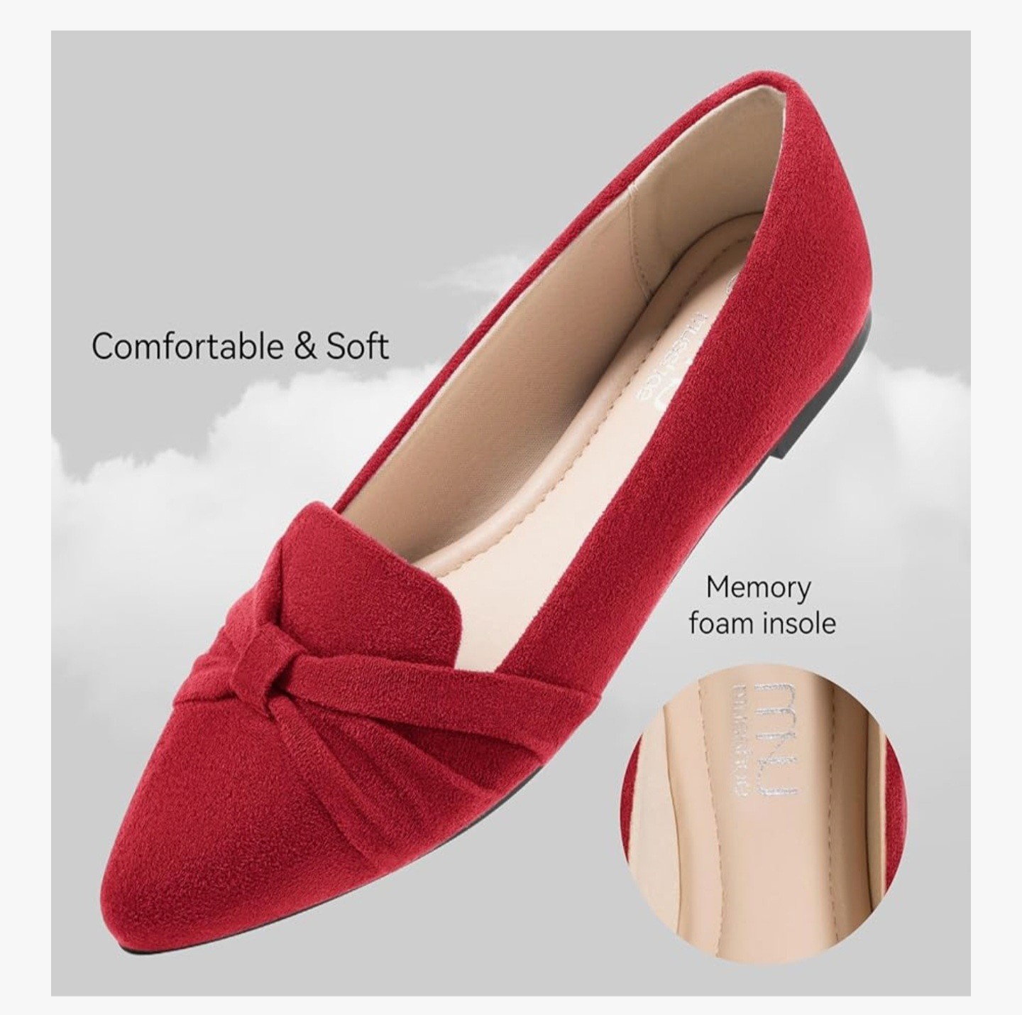 12663 NEW Musshoe Flats Women Comfortable Flats Pointed Toe Red Suede Size 8