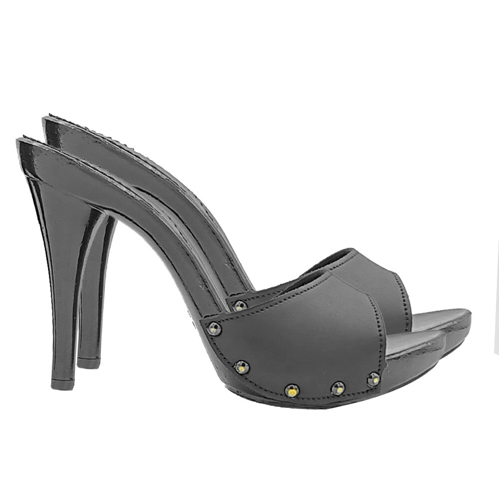 Black Clogs With Leather Strap And 12 CM Heel – Made In Italy – KM753001 BLACK