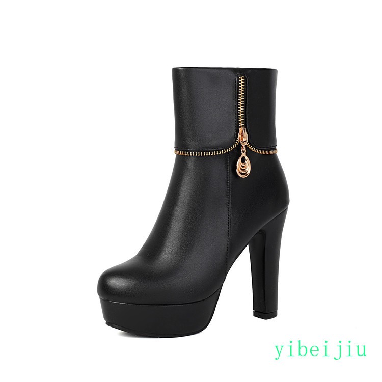 Womens Fall Winter High Heel Platform Ankle Boots Dress Side Zip Leather Casual