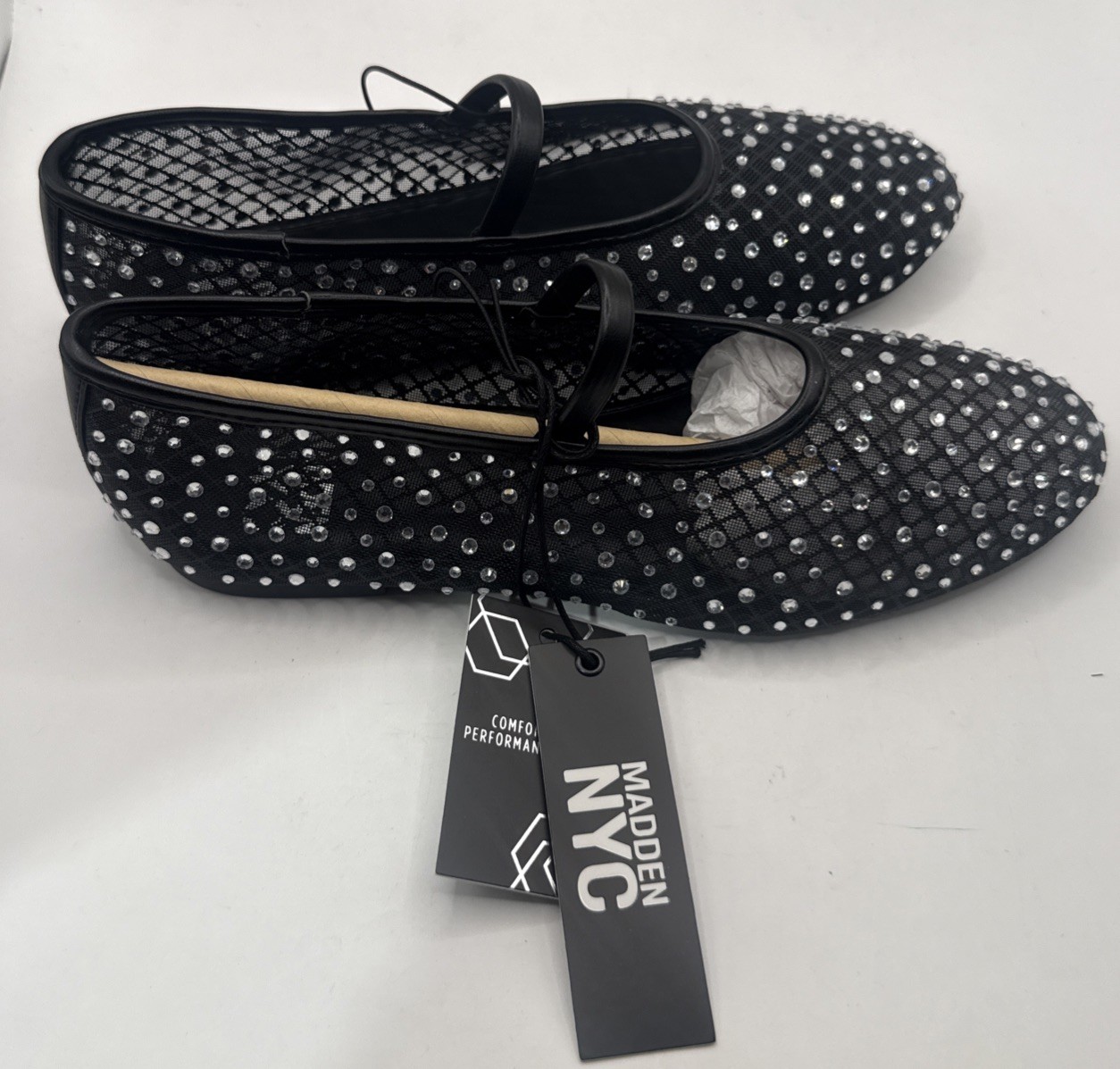 Steve Madden NYC Women’s SIZE 6 Mesh Ballet Flats with Rhinestones COLOR BLACK
