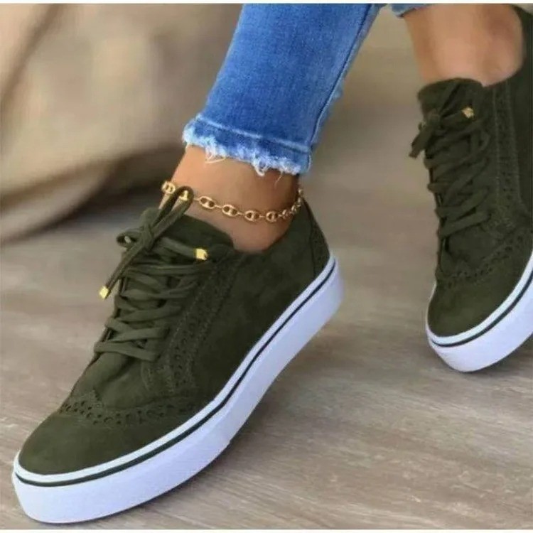 Women’s Platform Sneakers Chain Leather Lace Up Casual Walking Shoes