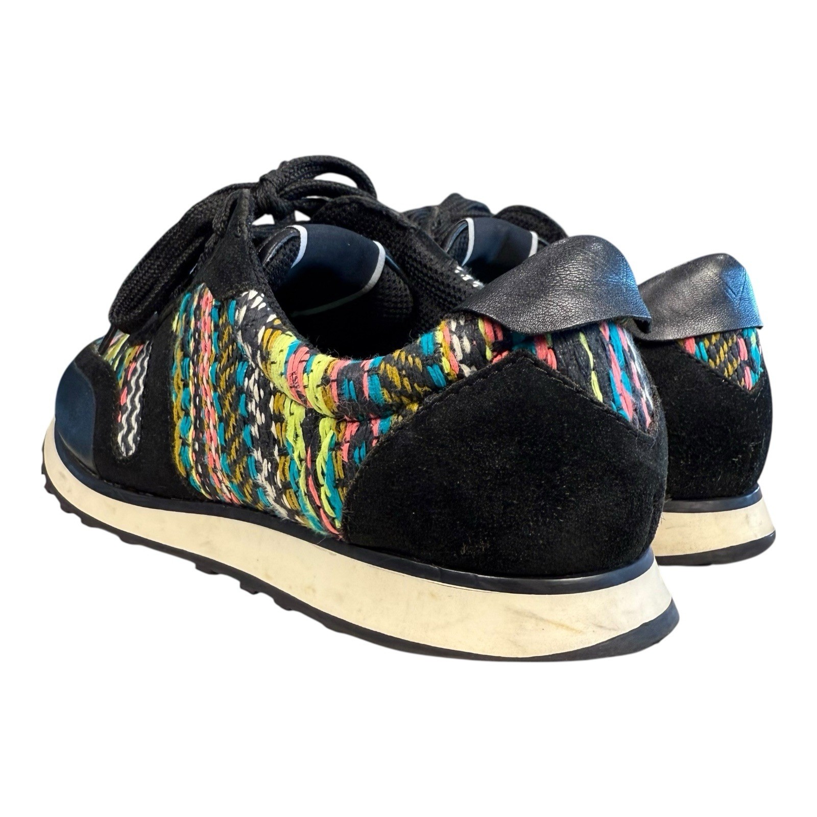 Via Spiga Fashion Black Leather Suede Multicolor Sneakers Women’s 8.5