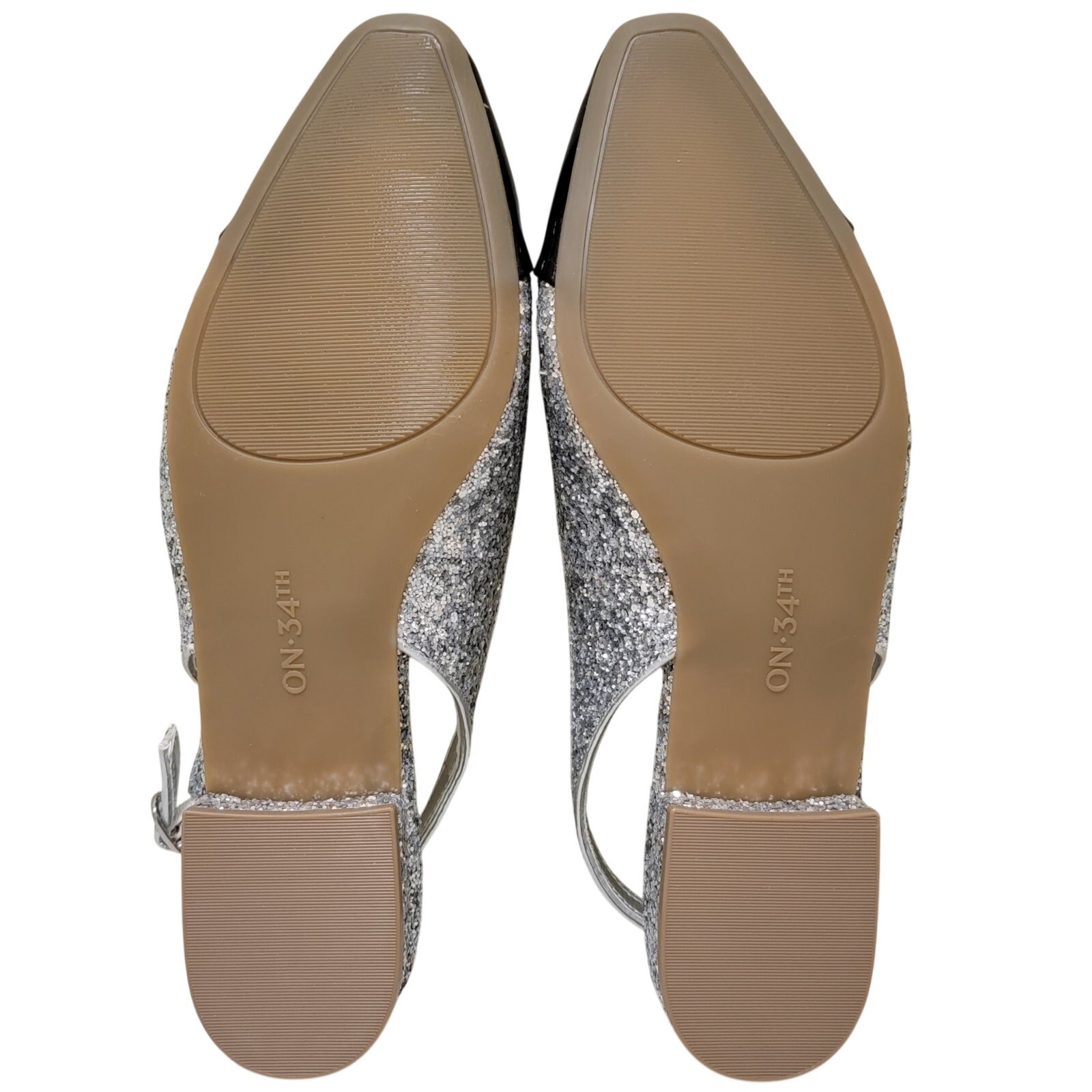On 34th Women Avril Cap Top Slingback Flats Size US 9M Silver Glitter / Black